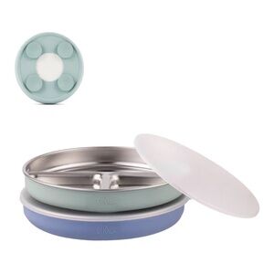 Elk + Friends Silicone Suction Divided Plate Set - Mint & Lavender